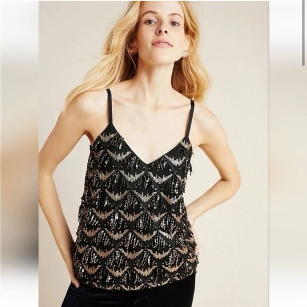 Anthropologie Porridge Orinda Sequin Fringe Cami Tank Gatsby Party Glam - Small